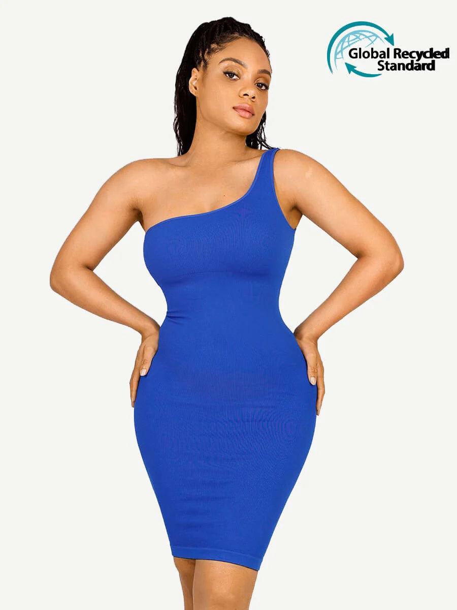 One-shoulder Slanted Neck Dress